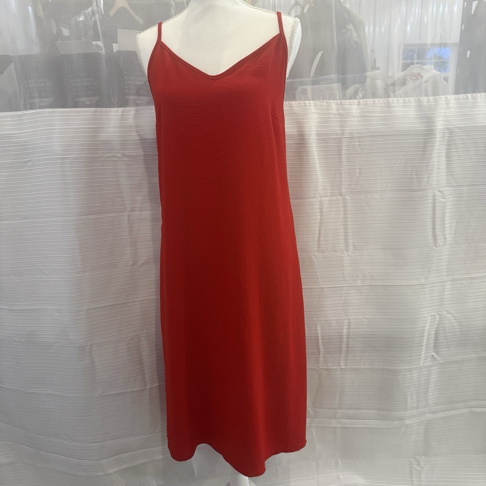 See‎ You Monday Red Slip Dress Women's M Midi Side Slit Satin Look